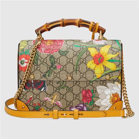 flower design gucci bag small bamboo handle|gucci bamboo bag 2022.